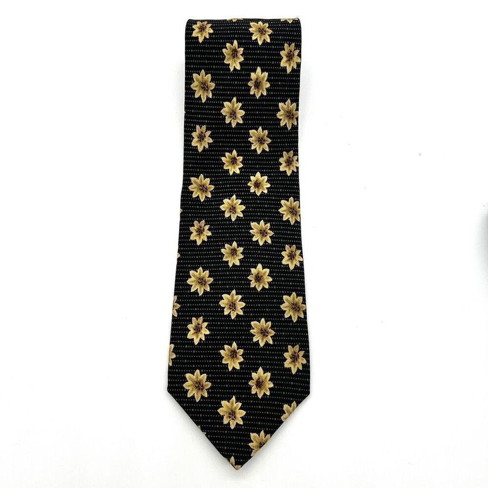 XMI Signature Floral Silk Tie Made in USA Black and Light Yellow